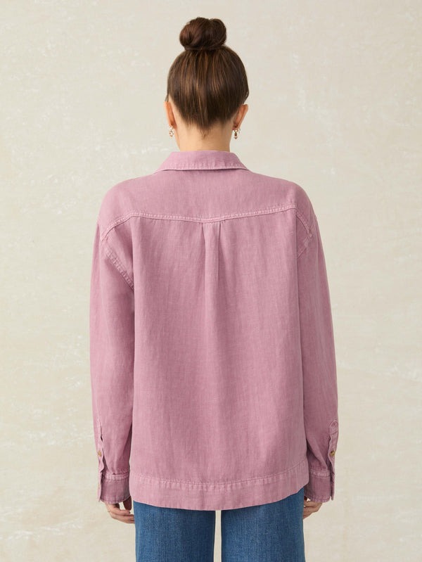 Faherty Linen Denim Sail Away Blouse - Weathered Orchid Women's Tops