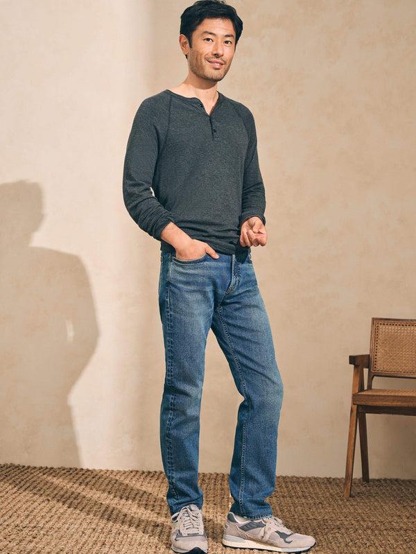 Faherty Long-Sleeve Newport Cloud Henley (Tall) - Charcoal Heather Men's Knits