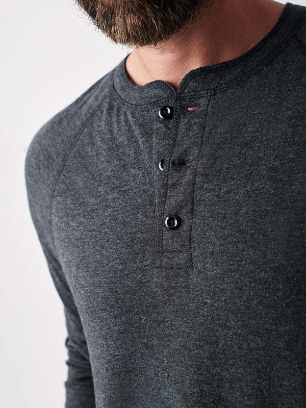 Faherty Long-Sleeve Newport Cloud Henley (Tall) - Charcoal Men's Knits
