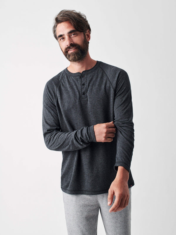 faherty Long-Sleeve Newport Cloud Henley (Tall) - Charcoal Men's Knits
