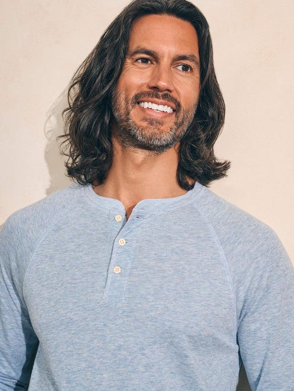 Faherty Long-Sleeve Newport Cloud Henley (Tall) - Light Blue Heather Men's Knits