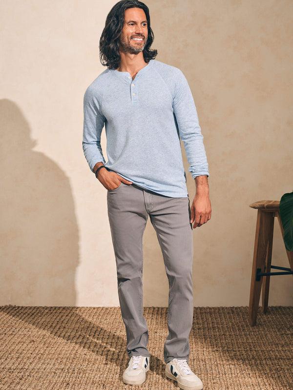 Faherty Long-Sleeve Newport Cloud Henley (Tall) - Light Blue Heather Men's Knits