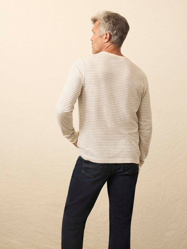 Faherty Long-Sleeve Sunwashed Regenerative Cotton Tee - Cream Flint Stripe Men's Knits
