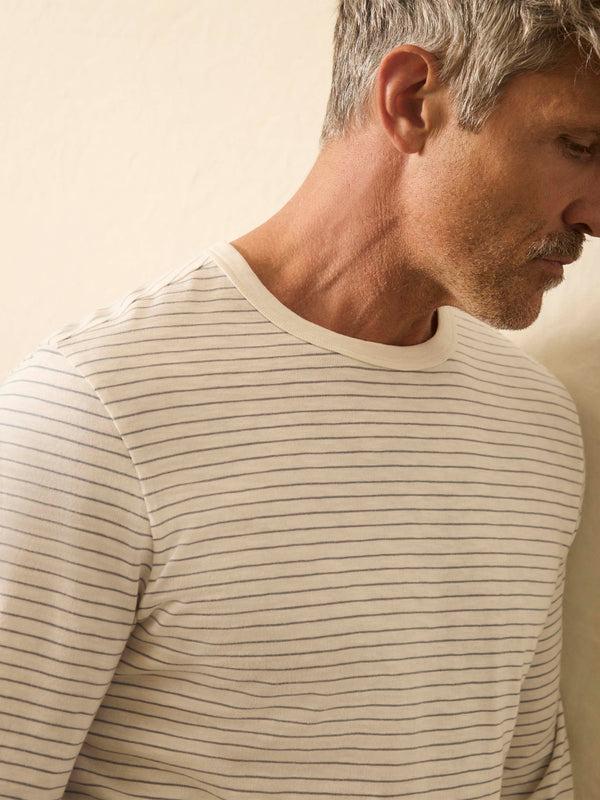 faherty Long-Sleeve Sunwashed Regenerative Cotton Tee - Cream Flint Stripe Men's Knits