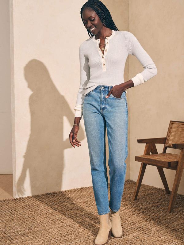 Faherty Mikki Henley - Neutral Colorblock Women's Sweaters