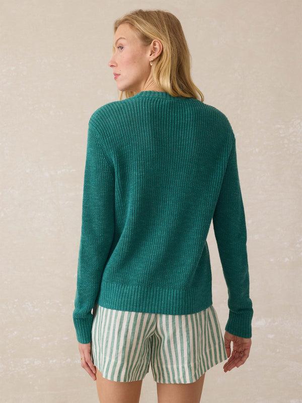 Faherty Miramar Linen Cardigan - Deep Jungle Women's Sweaters