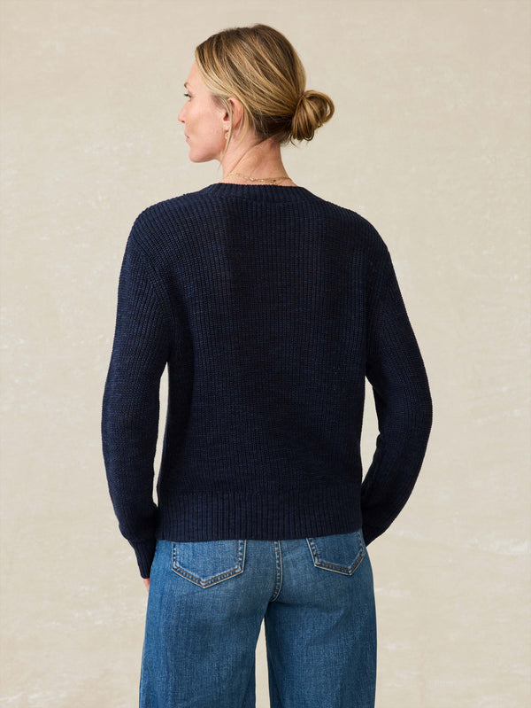 Faherty Miramar Linen Cardigan - Navy Blazer Women's Sweaters
