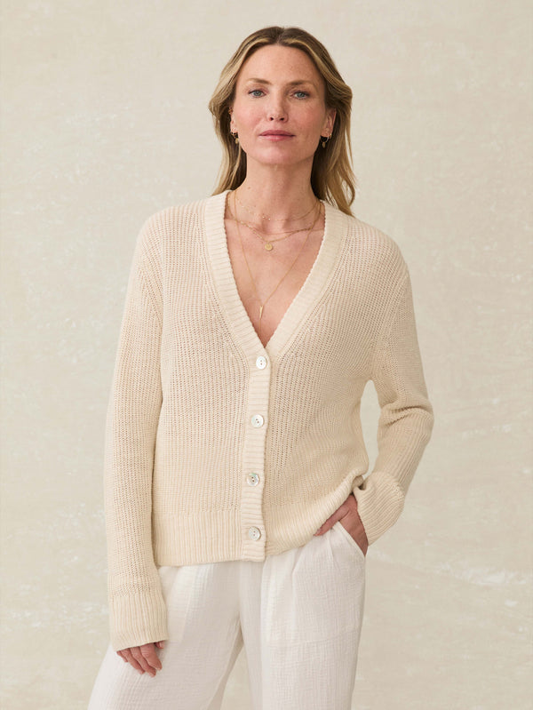 Faherty Miramar Linen Cardigan - Summer Sand Women's Sweaters