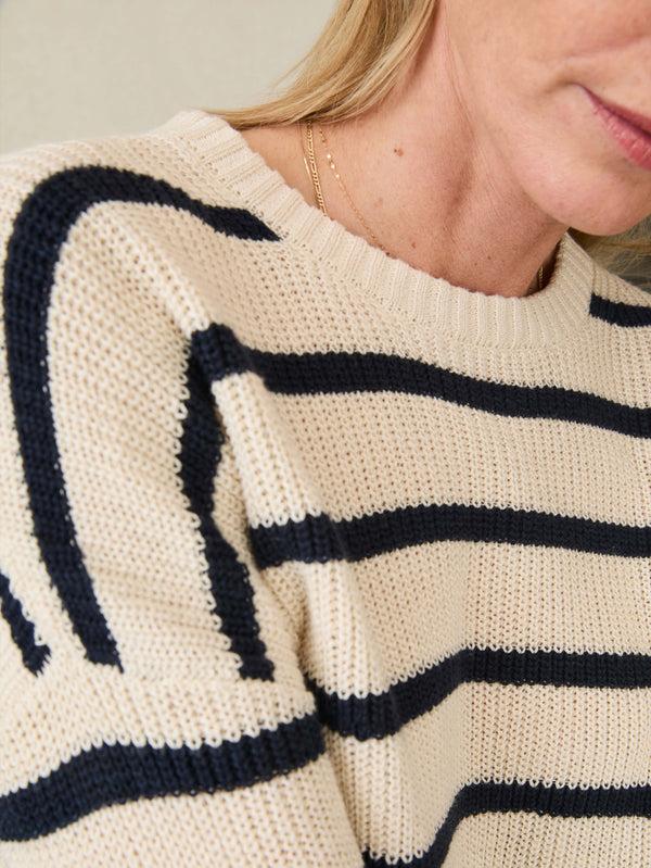 Faherty Miramar Linen Crewneck - Montauk Stripe Women's Sweaters