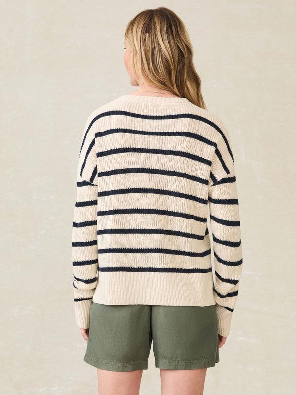 Faherty Miramar Linen Crewneck - Montauk Stripe Women's Sweaters
