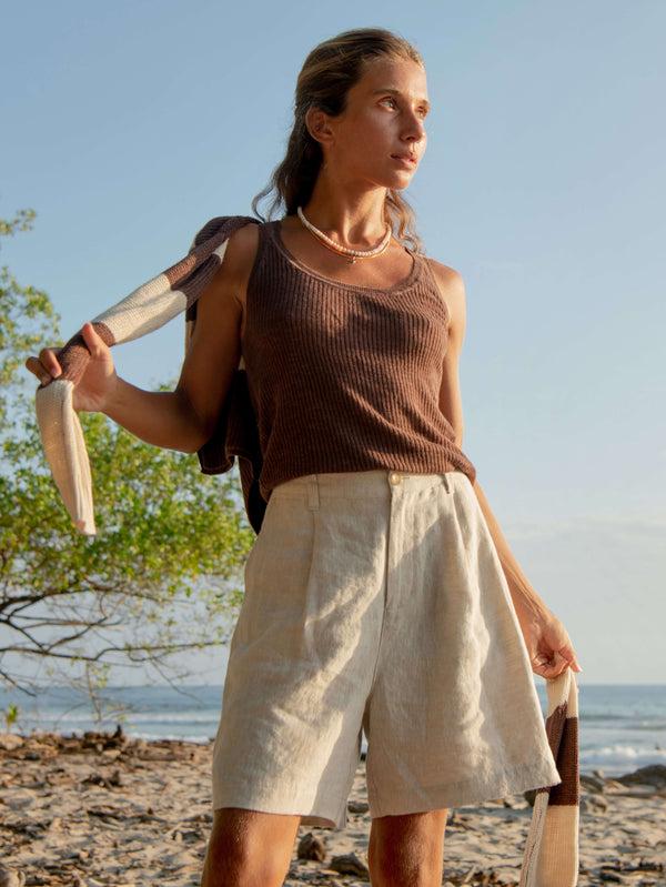 faherty Miramar Linen Mini Rib Tank - Cocoa Women's Sweaters