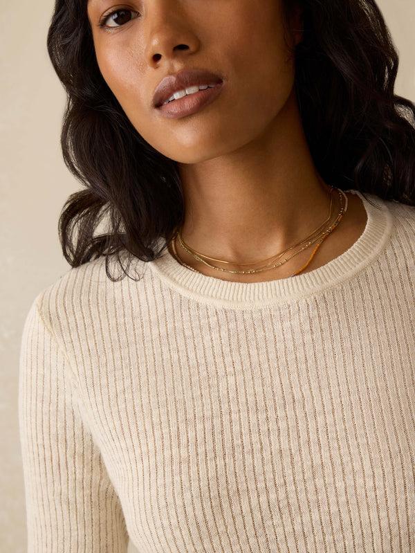 Faherty Miramar Linen Mini Rib Tee - Summer Sand Women's Sweaters