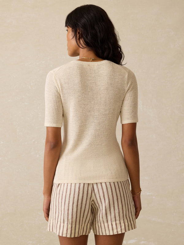 Faherty Miramar Linen Mini Rib Tee - Summer Sand Women's Sweaters