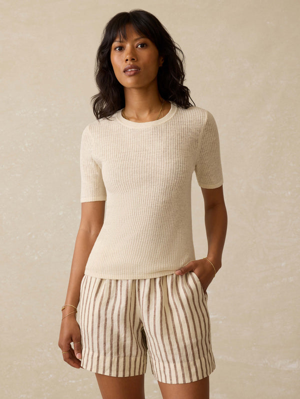 faherty Miramar Linen Mini Rib Tee - Summer Sand Women's Sweaters