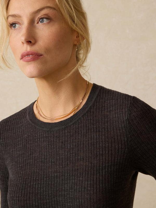 Faherty Miramar Linen Mini Rib Tee - Washed Black Women's Sweaters