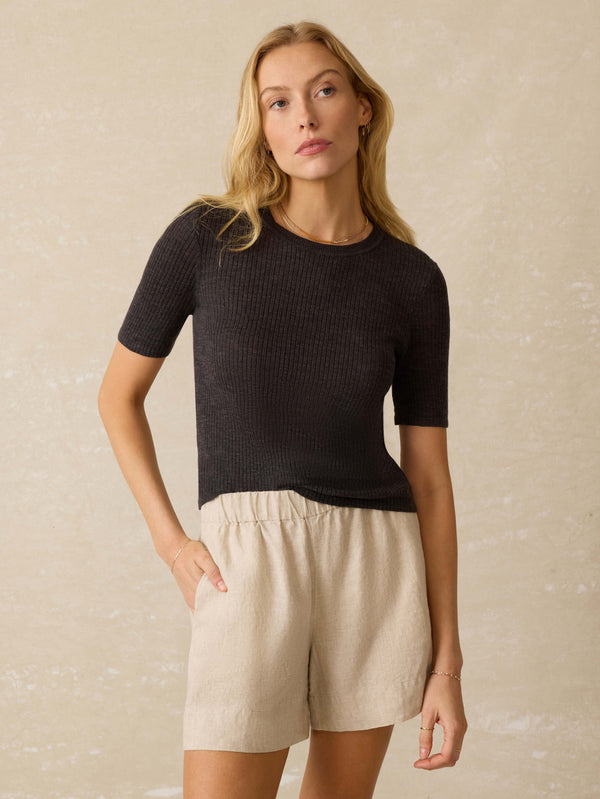 faherty Miramar Linen Mini Rib Tee - Washed Black Women's Sweaters