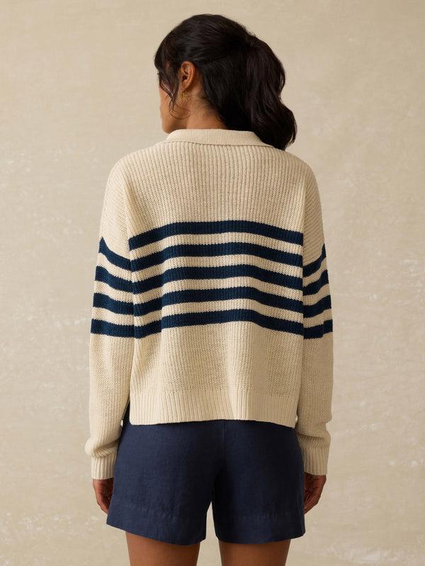 Faherty Miramar Linen Polo Sweater - Ocean Ties Stripe Women's Sweaters
