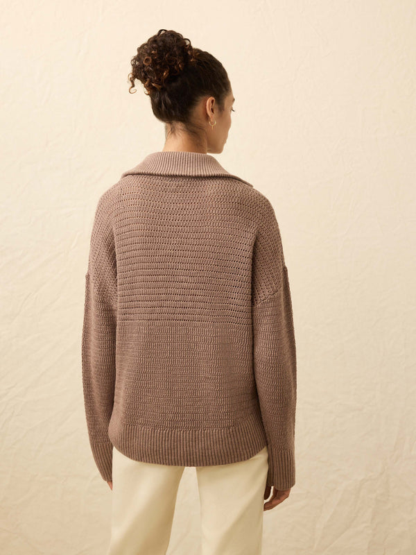 Faherty Miramar Linen Quarter Zip - Wood Smoke Women's Sweaters