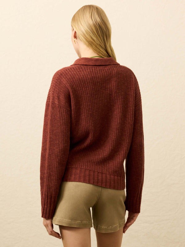 Faherty Miramar Linen Relaxed Polo - Smoked Paprika Women's Sweaters
