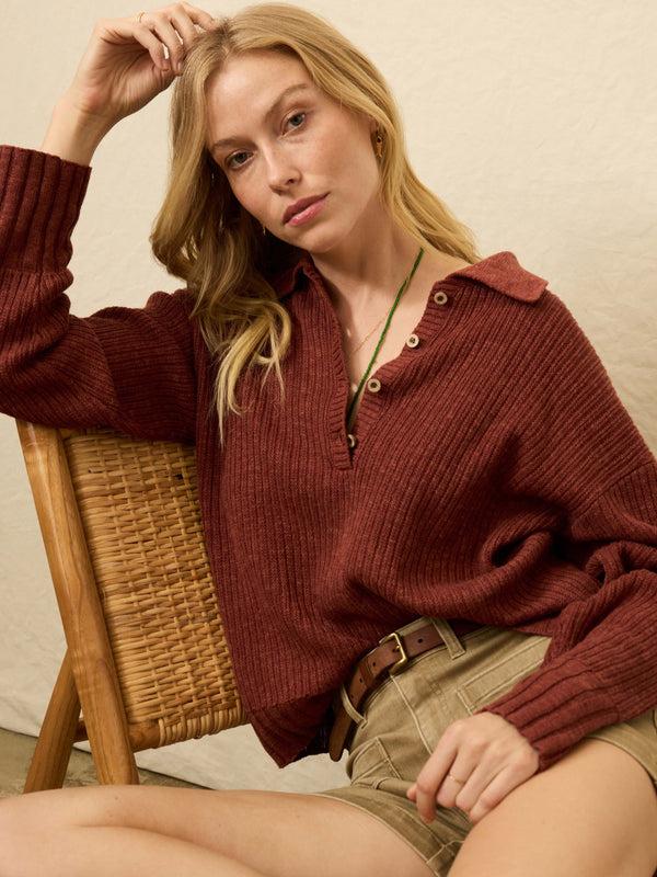 faherty Miramar Linen Relaxed Polo - Smoked Paprika Women's Sweaters