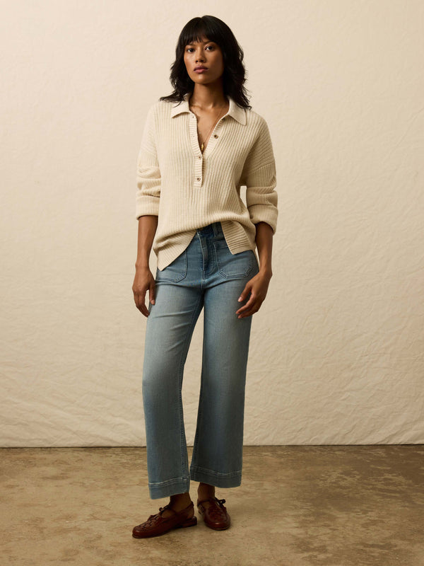 Faherty Miramar Linen Relaxed Polo Sweater - Summer Sand Women's Sweaters