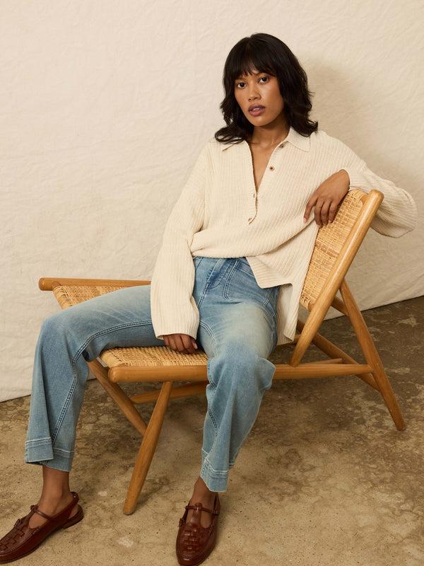 Faherty Miramar Linen Relaxed Polo Sweater - Summer Sand Women's Sweaters