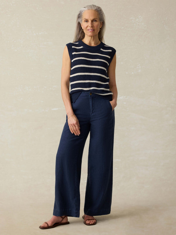 Faherty Miramar Linen Sweater Tank - North Sea Stripe Women's Sweaters