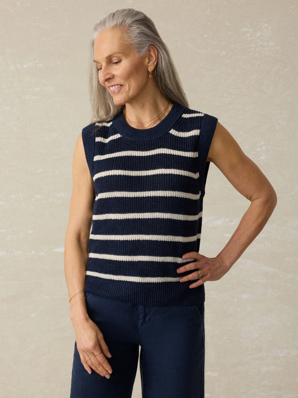 Faherty Miramar Linen Sweater Tank - North Sea Stripe Women's Sweaters