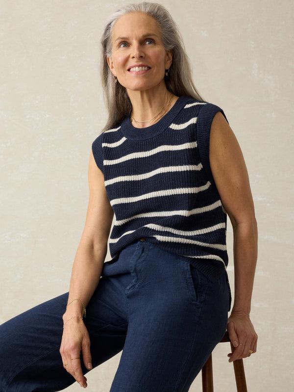 faherty Miramar Linen Sweater Tank - North Sea Stripe Women's Sweaters