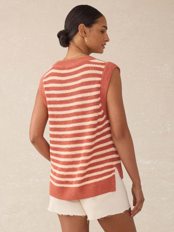 Faherty Miramar Linen Sweater Tank - Sandstone Stripe Women's Sweaters