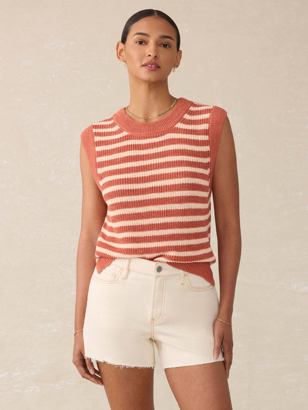 faherty Miramar Linen Sweater Tank - Sandstone Stripe Women's Sweaters