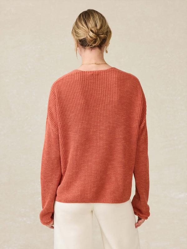 Faherty Miramar Linen V-Neck Sweater - Red Rock Women's Sweaters