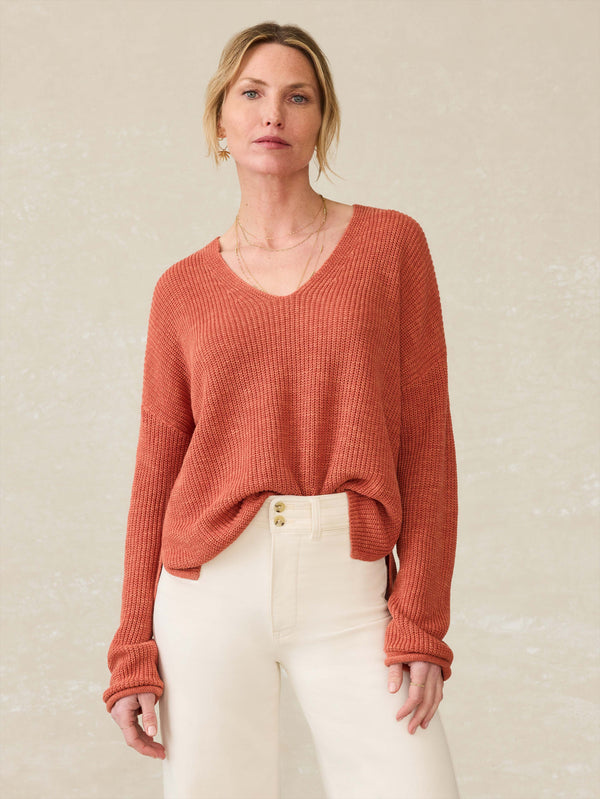 faherty Miramar Linen V-Neck Sweater - Red Rock Women's Sweaters