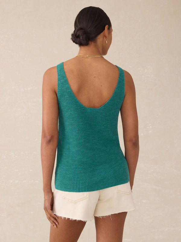 Faherty Miramar Linen V-Neck Tank - Deep Jungle Women's Sweaters