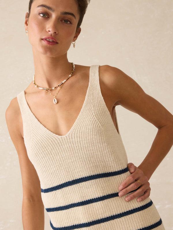 Faherty Miramar Linen V-Neck Tank - Sand Cove Stripe Women's Sweaters