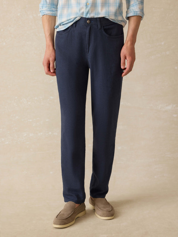 faherty Movement™ Linen 5-Pocket Pant - Deep Sea Navy Men's Bottoms