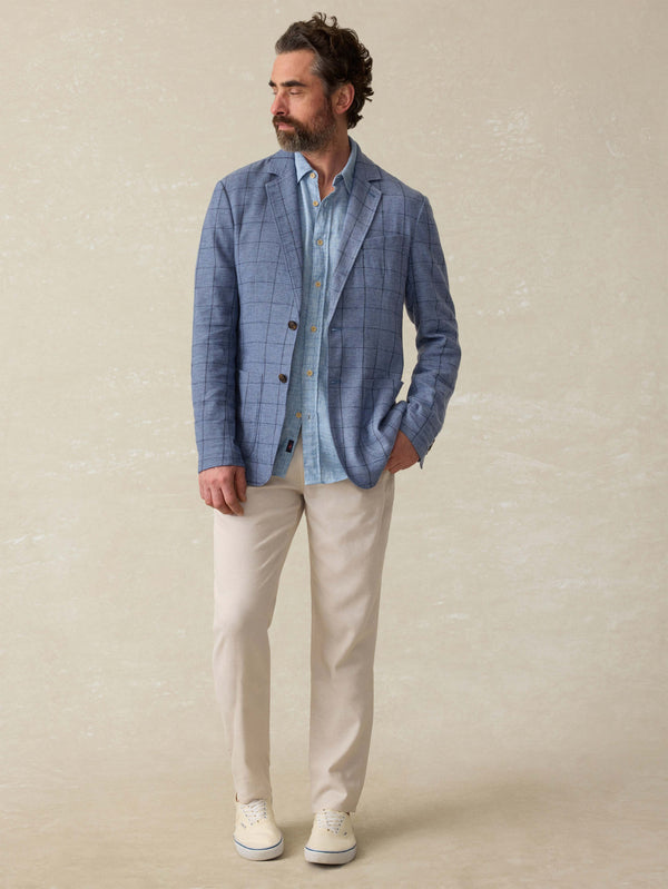 Faherty Movement™ Linen Blazer - Storm Cape Windowpane Men's Outerwear