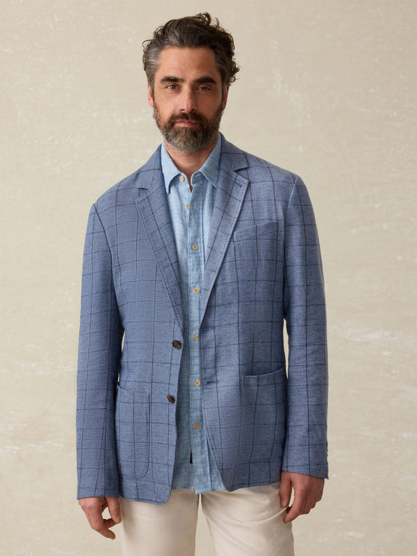 faherty Movement™ Linen Blazer - Storm Cape Windowpane Men's Outerwear