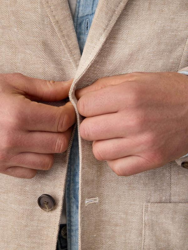 Faherty Movement™ Linen Blazer - Wolf Sands Herringbone Men's Outerwear