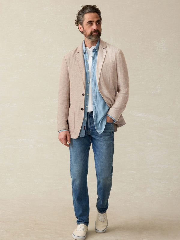 Faherty Movement™ Linen Blazer - Wolf Sands Herringbone Men's Outerwear