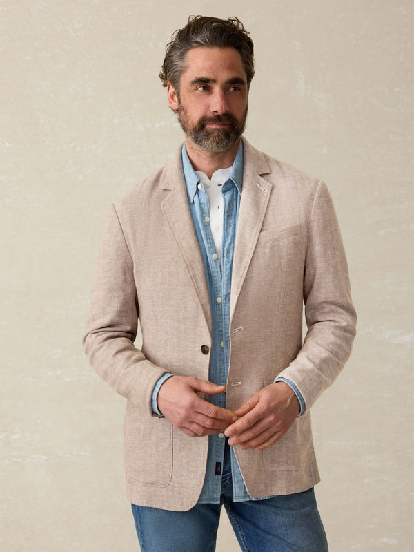 faherty Movement™ Linen Blazer - Wolf Sands Herringbone Men's Outerwear