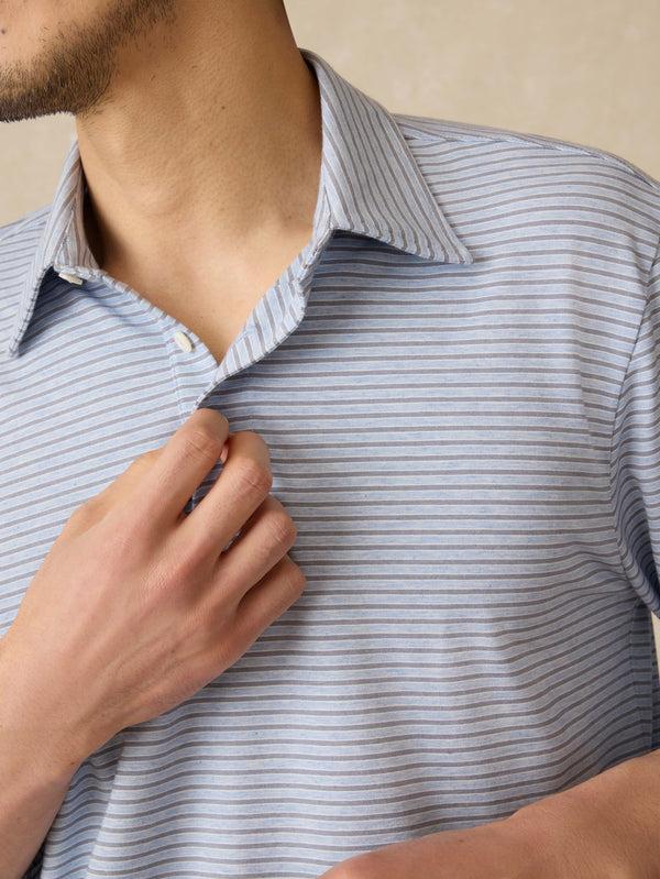 Faherty Movement™ Long-Sleeve Polo - Sea Shadow Stripe Men's Knits