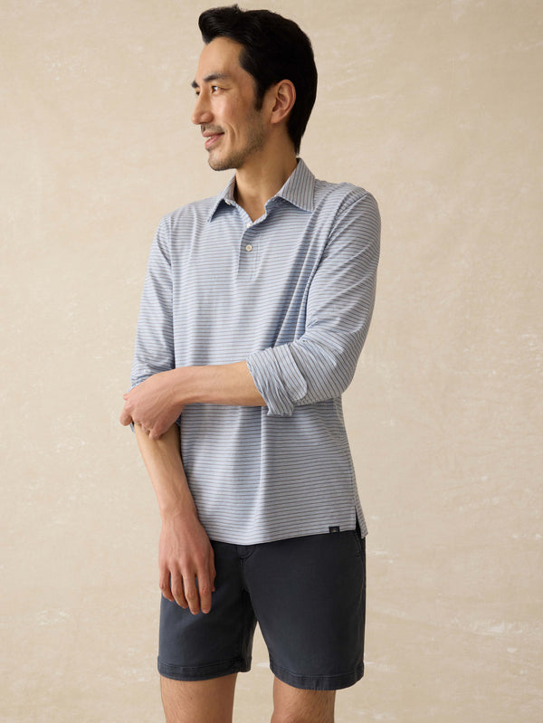 Faherty Movement™ Long-Sleeve Polo - Sea Shadow Stripe Men's Knits