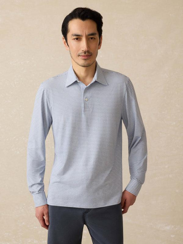 faherty Movement™ Long-Sleeve Polo - Sea Shadow Stripe Men's Knits