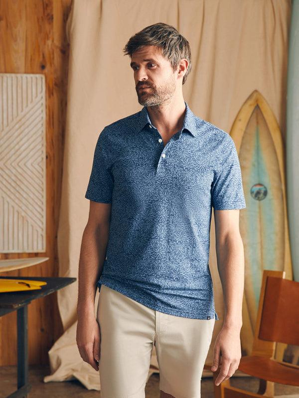 Faherty Movement™ Short-Sleeve Pique Polo Shirt - Horizon Blue Frond Print Men's Knits