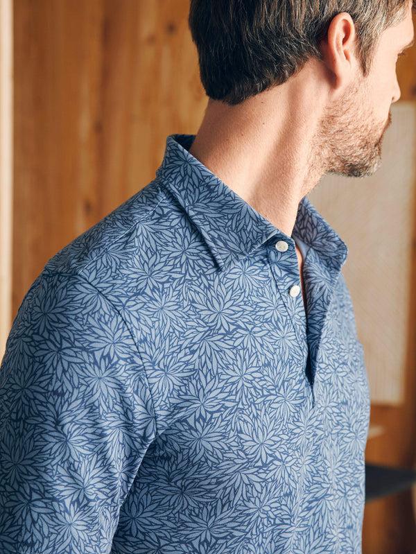 faherty Movement™ Short-Sleeve Pique Polo Shirt - Horizon Blue Frond Print Men's Knits
