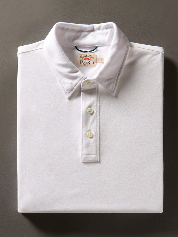 faherty Movement™ Short-Sleeve Pique Polo Shirt - Pure White Men's Knits