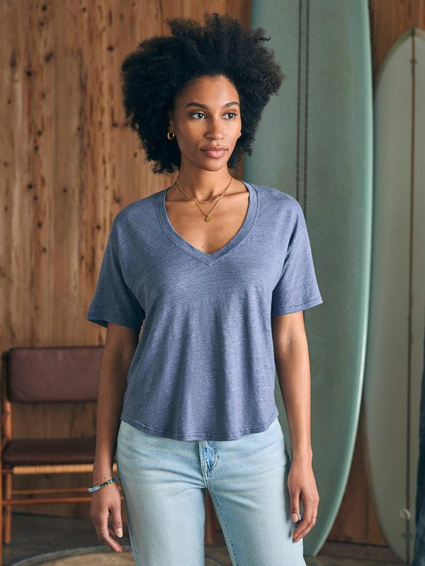 faherty Oceanside Linen V-Neck Tee - Folkstone Women's Knits