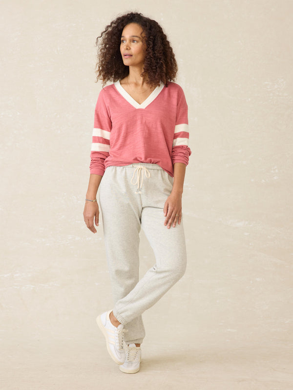 Faherty Organic Cotton Sunwashed Slub Varsity V-Neck - Baroque Rose Women's Knits
