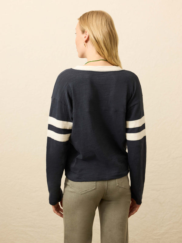 Faherty Organic Cotton Sunwashed Slub Varsity V-Neck - Blue Nights Women's Knits